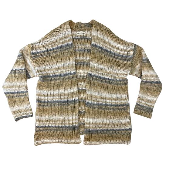 Anthropologie Striped Open Knit Cardigan Sweater Beige Gray Women’s Small - Picture 1 of 7